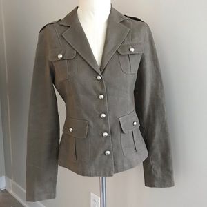 100% Linen Military Style jacket Brown size M